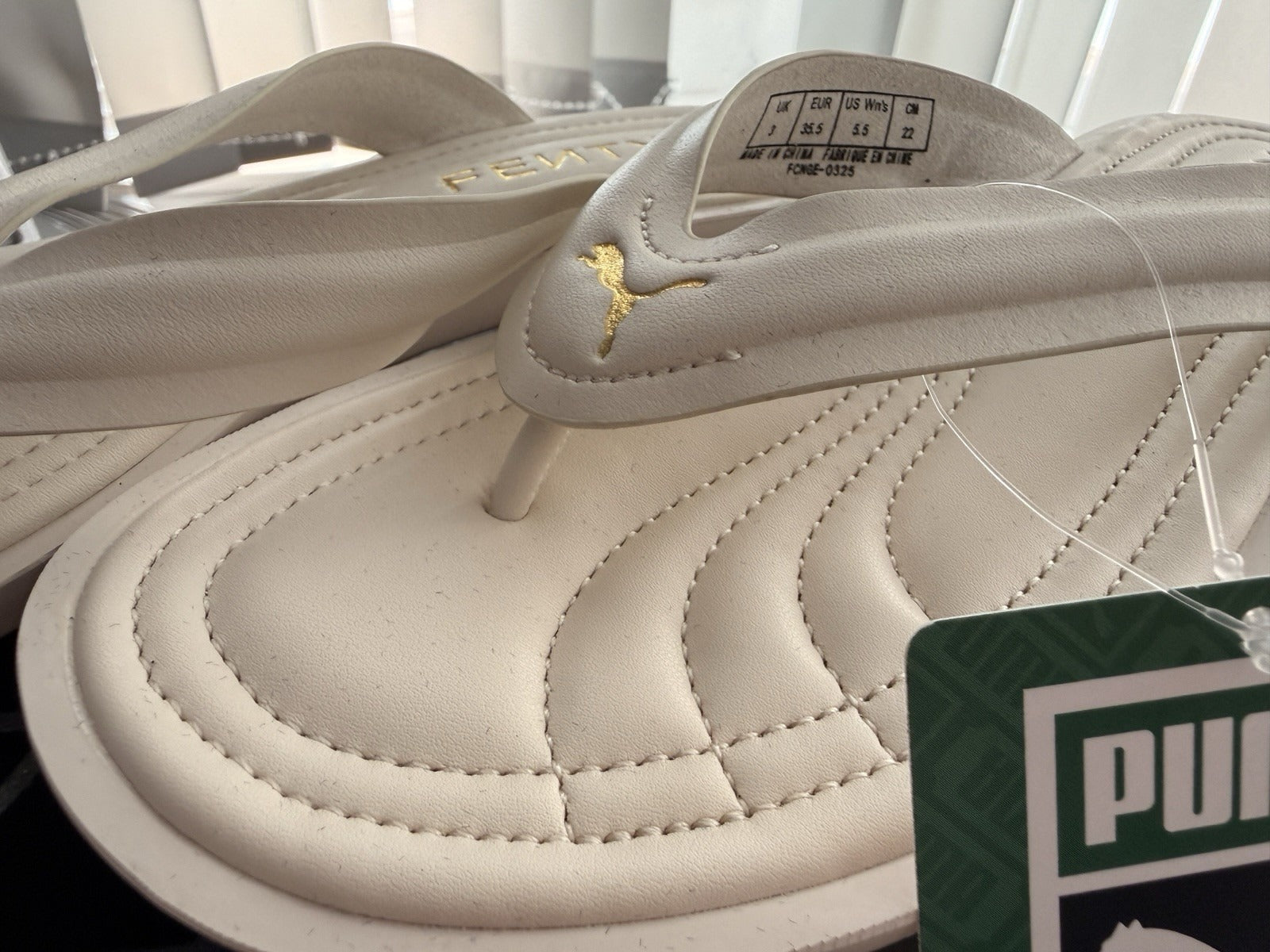 PUMA x FENTY Cat Cleat Flip Flops UK 3 EU 35.5 White Gold BNWT Rihanna
