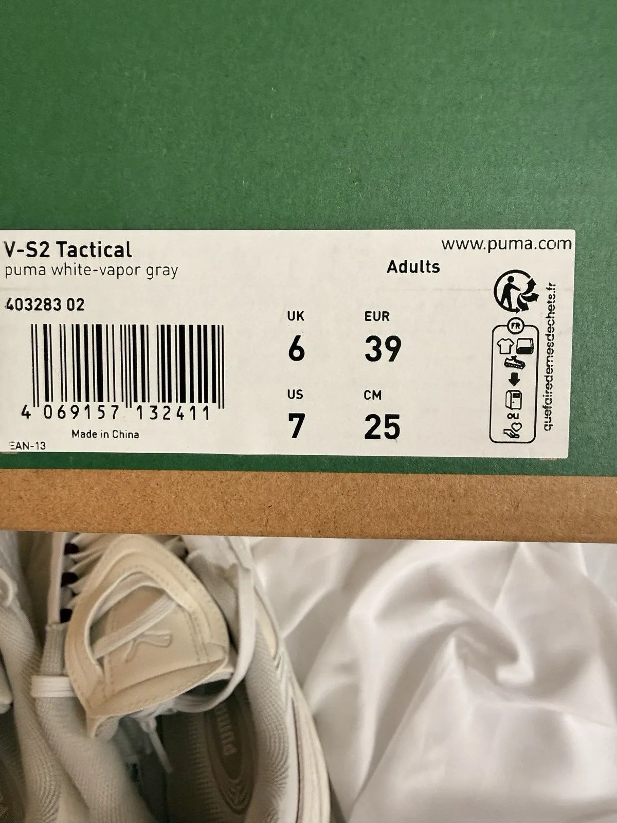 PUMA V-S2 Tactical Trainers UK 6 EU 39 White Vapor Grey BNIB 403283-02