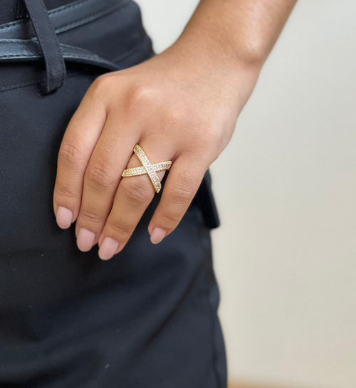 Gold Crystal X Ring