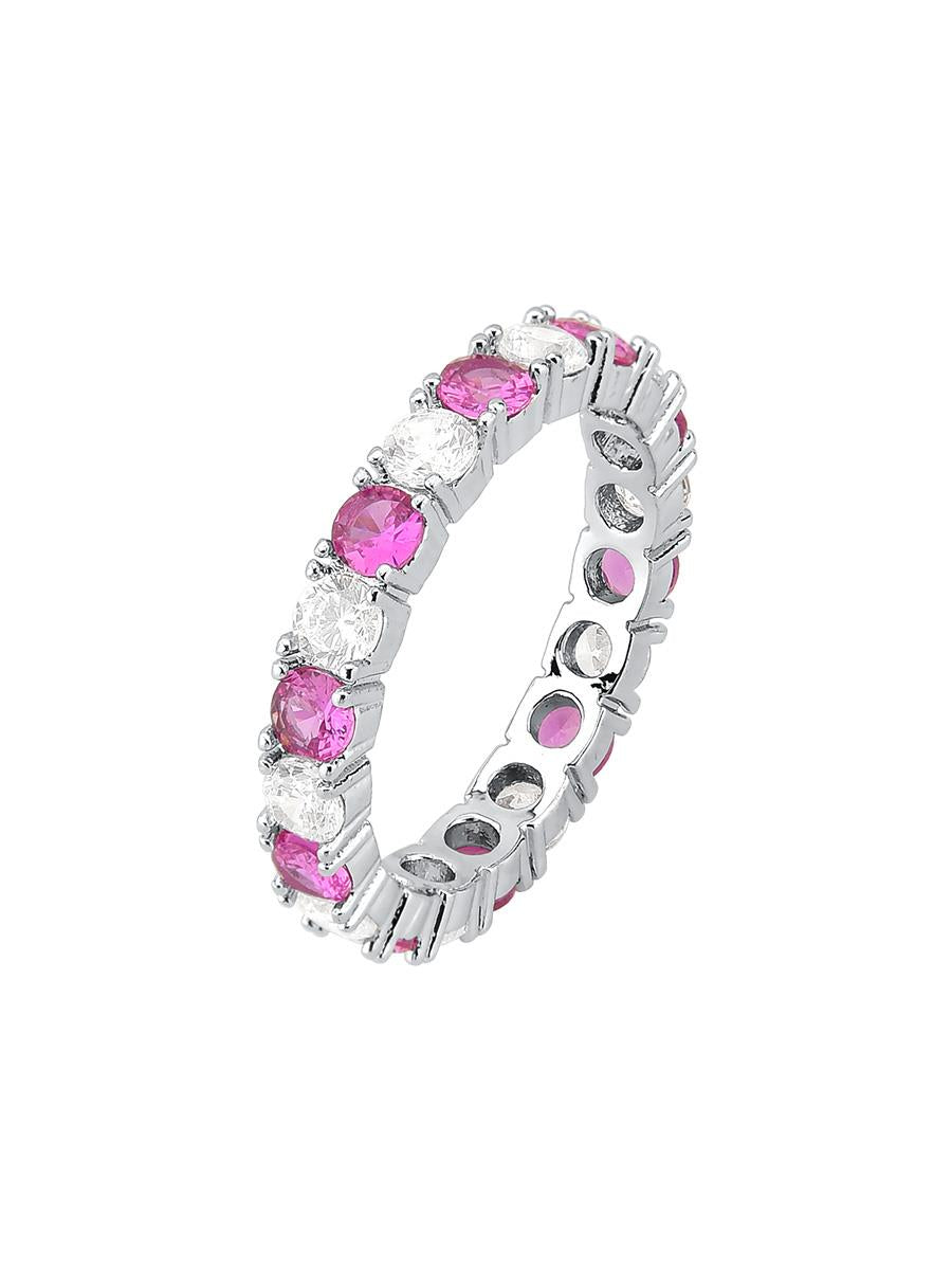 Rhodium-Plated Pink & Clear Duo Riviera Ring