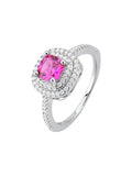 Rhodium-Plated Pink Solitaire Crystal Ring