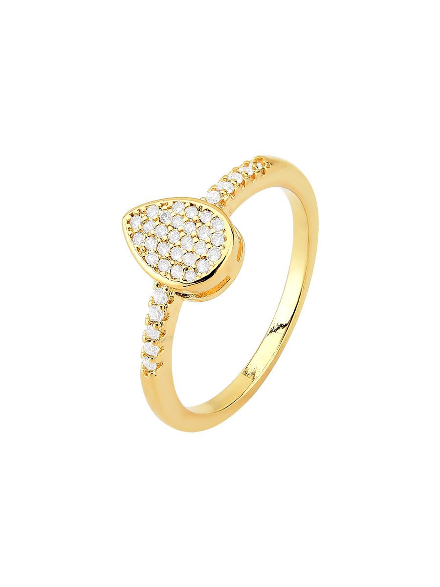 Gold-Plated Crystal Teardrop Ring