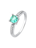 Rhodium-Plated Square Tourmaline Solitaire Ring