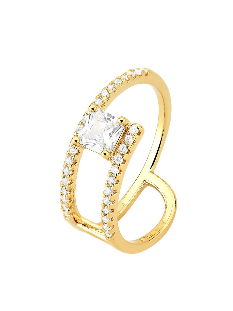 Gold-Plated Square Zirconia Centre Ring