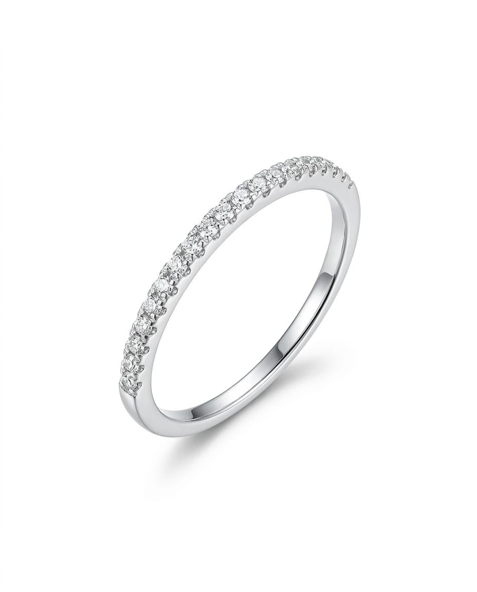 Rhodium-Plated Slim Crystal Stacking Ring