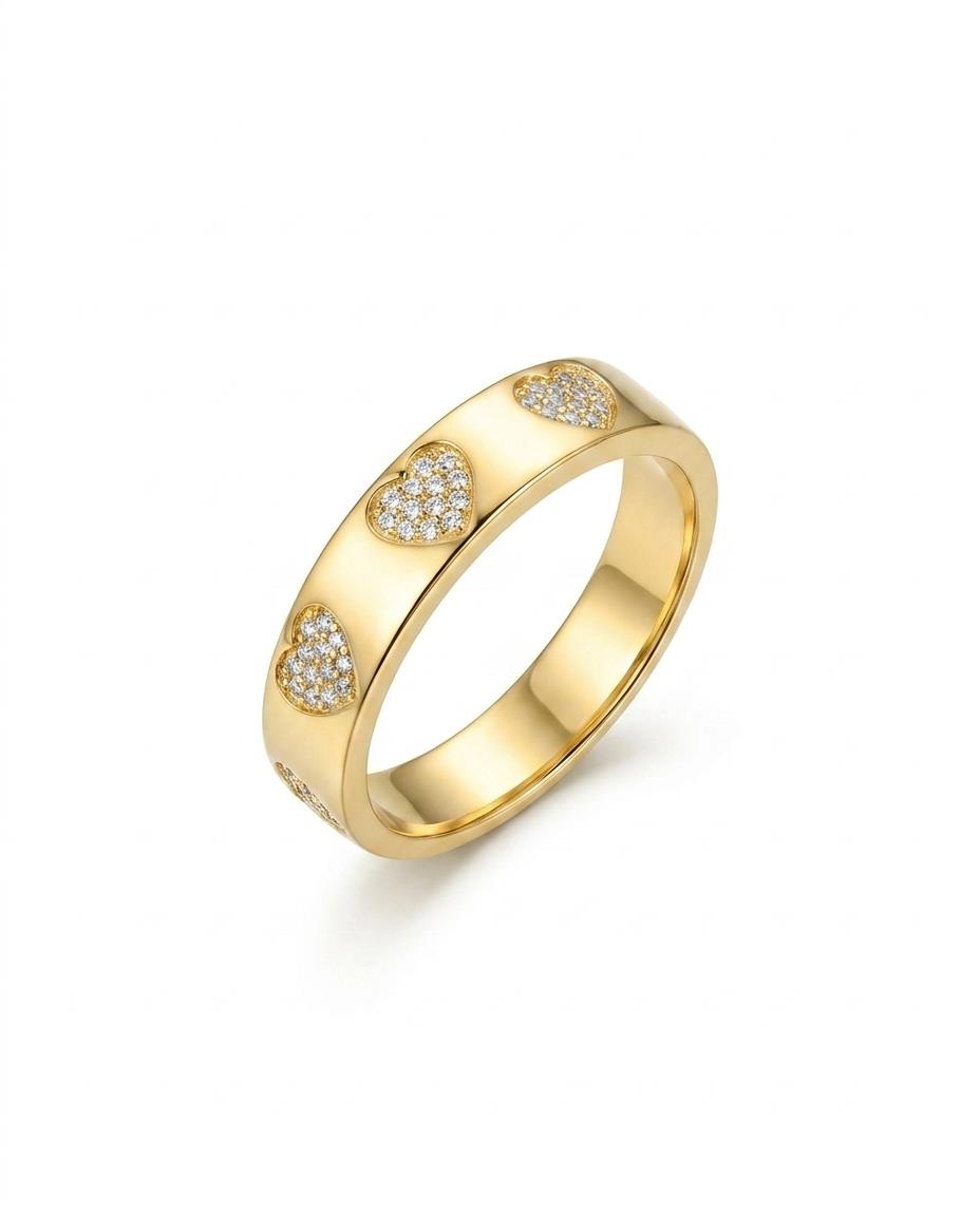 Gold-Plated Crystal Heart Ring