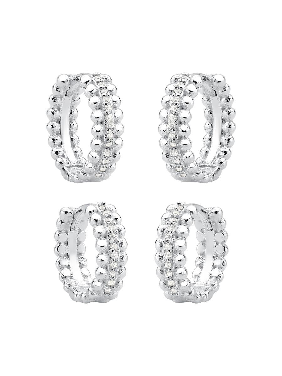 Sterling Silver Crystal Hoop Duo