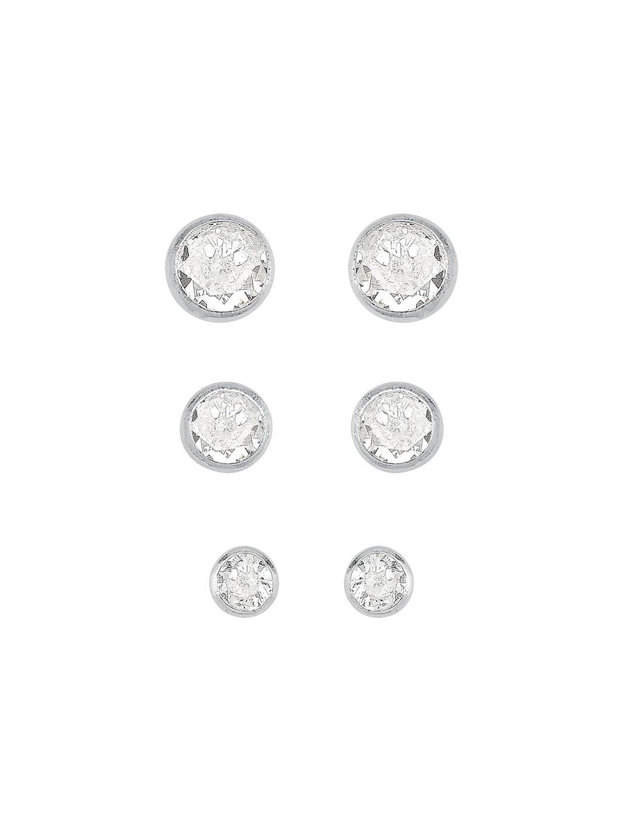 Sterling Silver Clear Round Stud Earring Trio