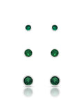 Sterling Silver Emerald Solitaire Stud Earring Trio