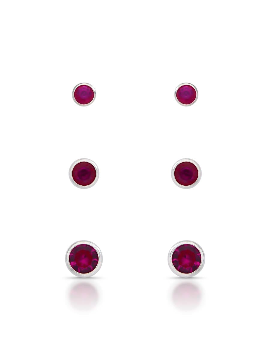 Sterling Silver Pink Solitaire Stud Earring Trio