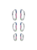 Silver-Plated Crystal Heart Hoop Earring Trio