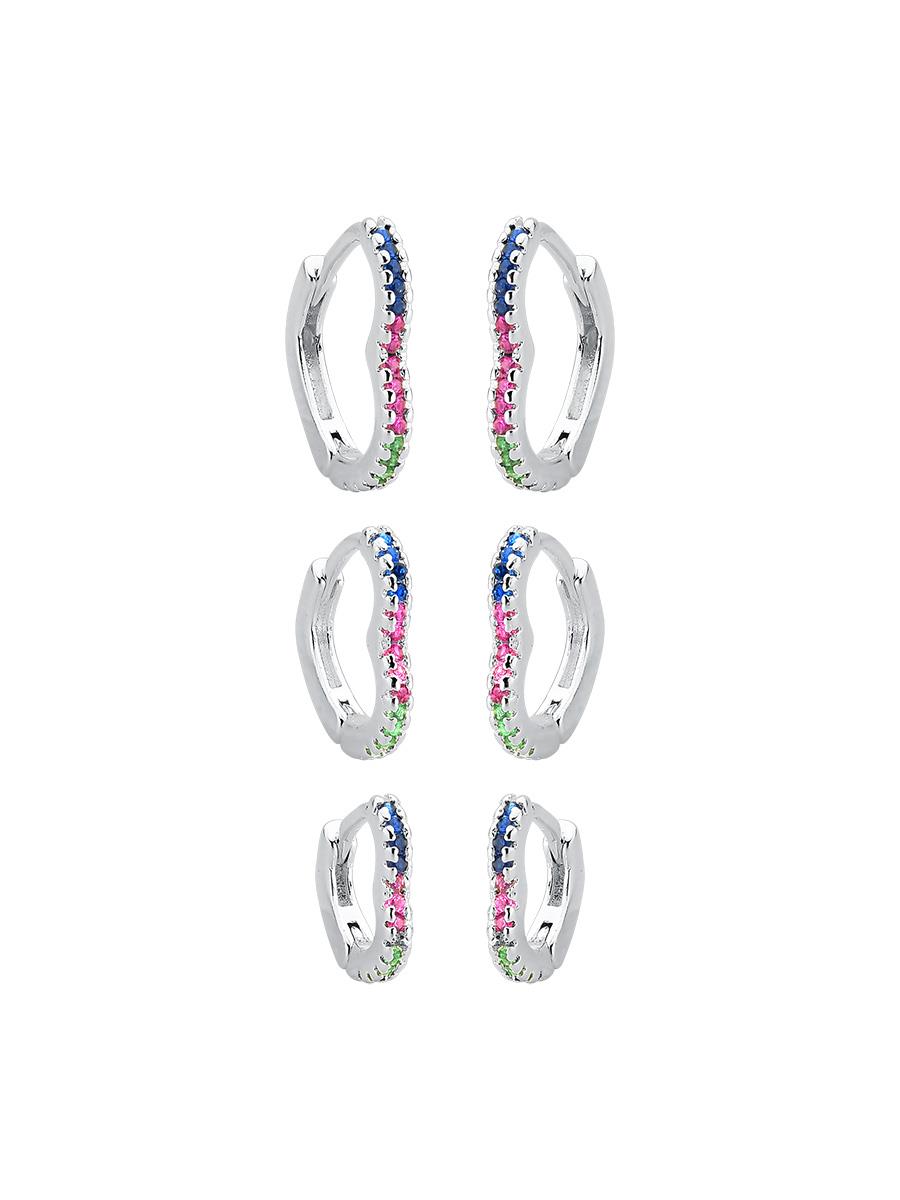 Silver-Plated Crystal Heart Hoop Earring Trio