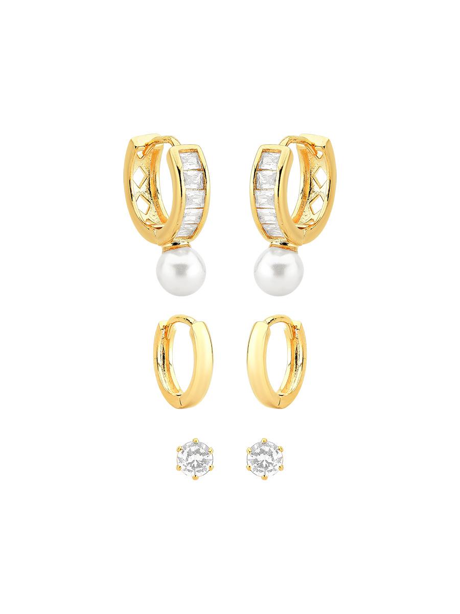 Pearl & Solitaire Hoop Earring Set