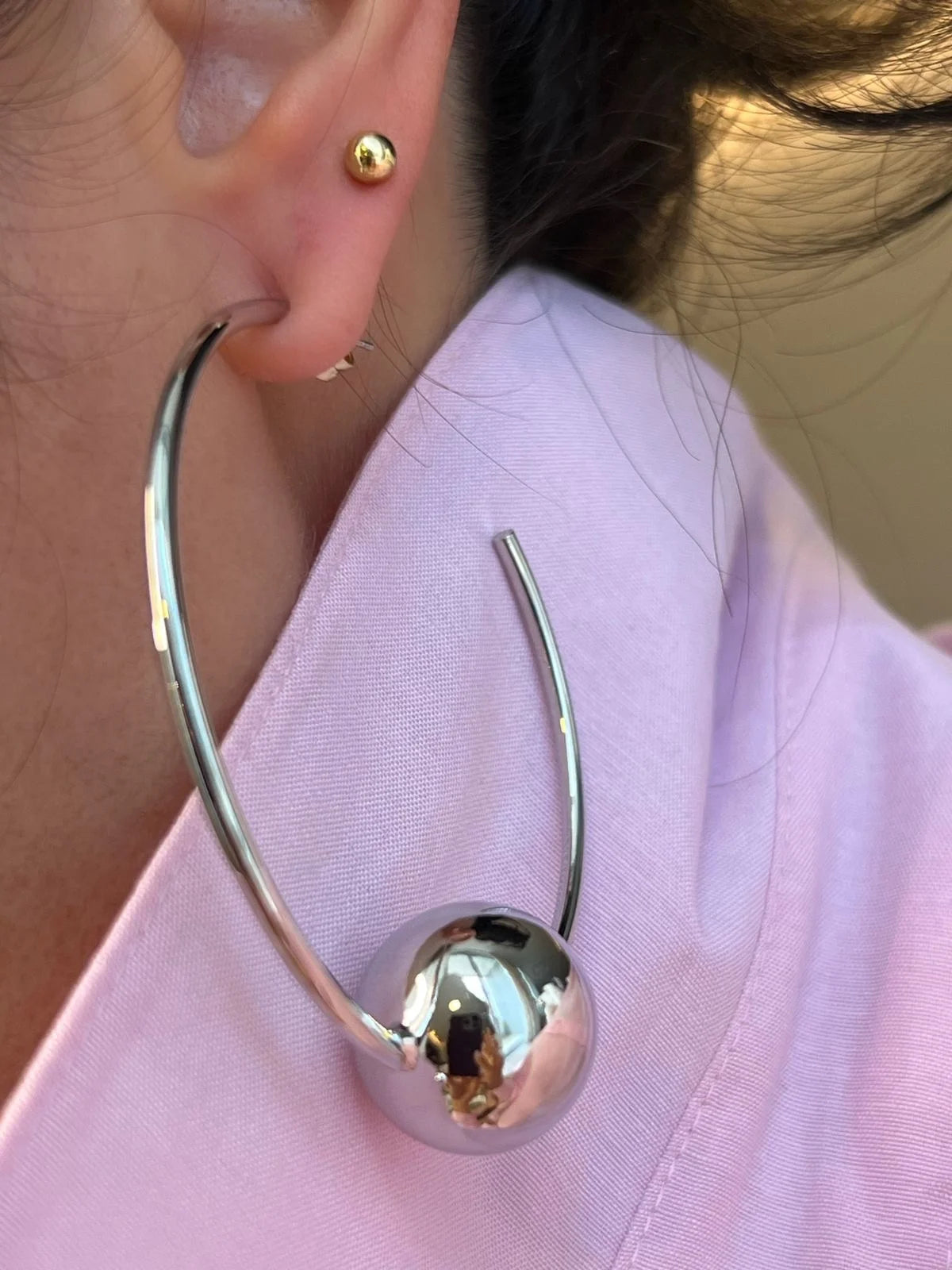 Sphere Hoop Earrings | White Rhodium Plated