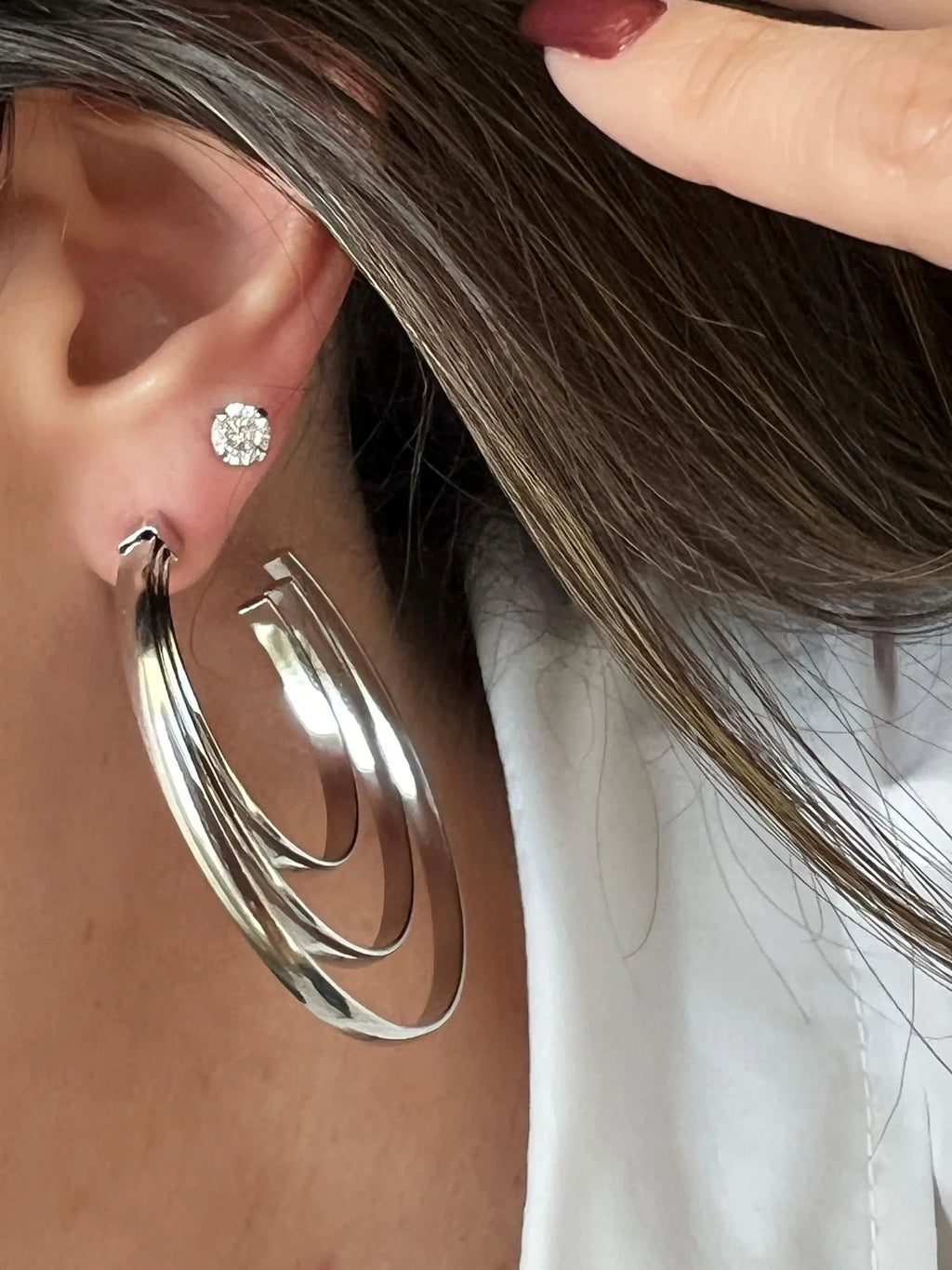 Triple Hoop Earrings | White Rhodium Plated