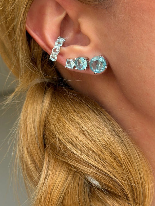 Aquamarine Solitaire Stud Trio | White Rhodium Plated