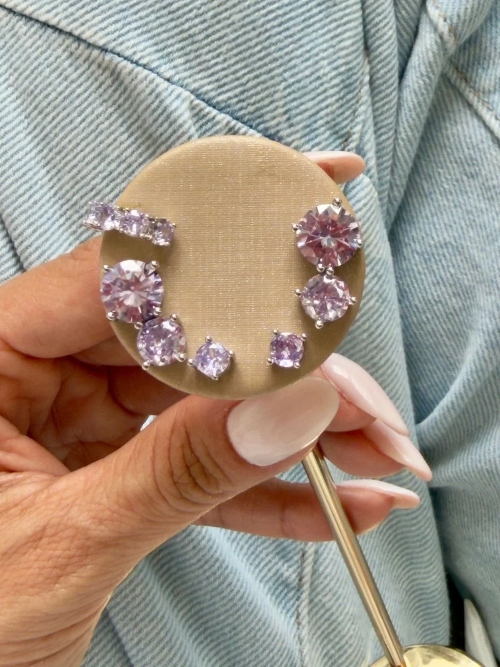 Lilac Solitaire Stud Trio | White Rhodium Plated