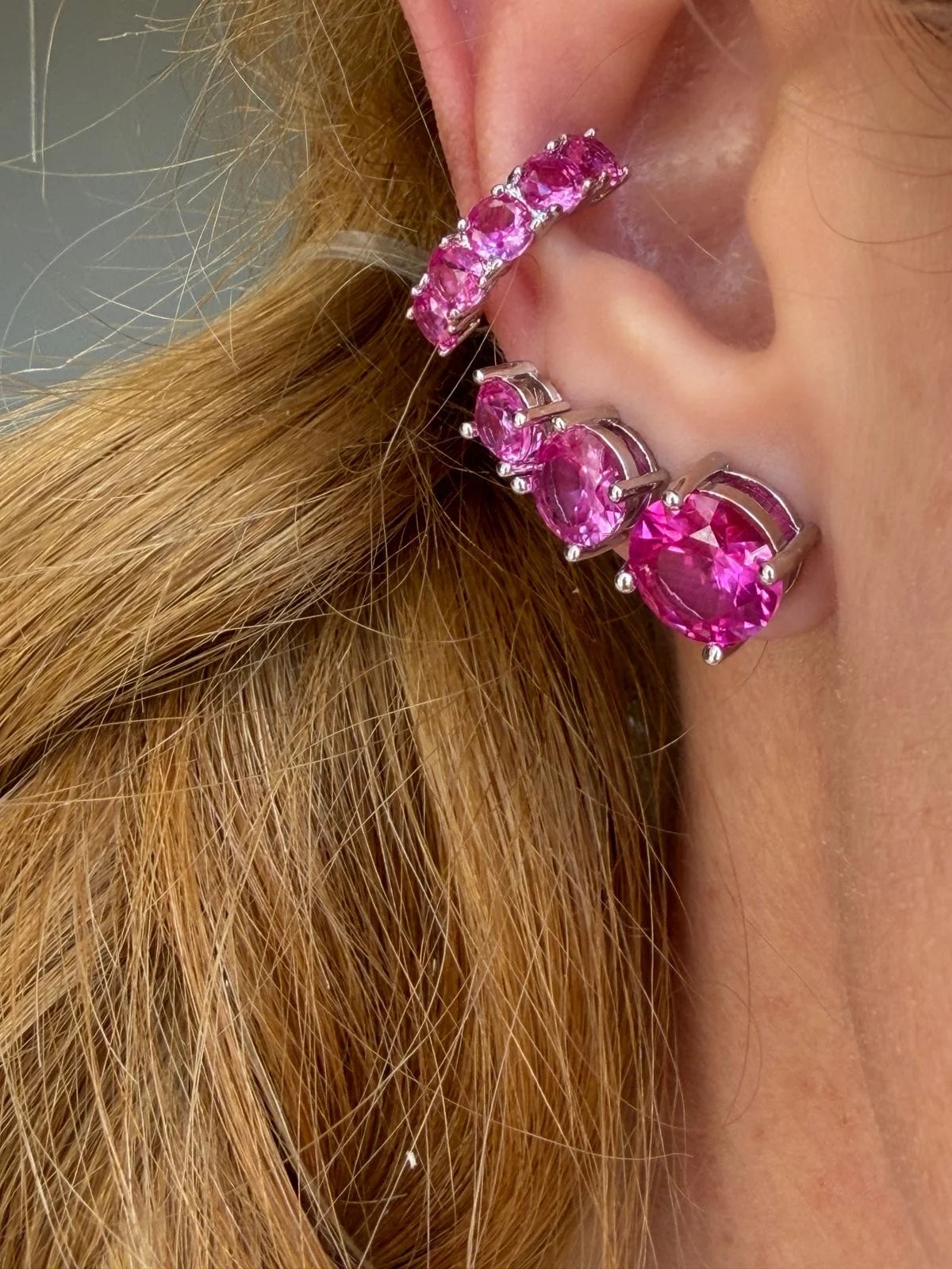 Pink Solitaire Stud Trio | White Rhodium Plated