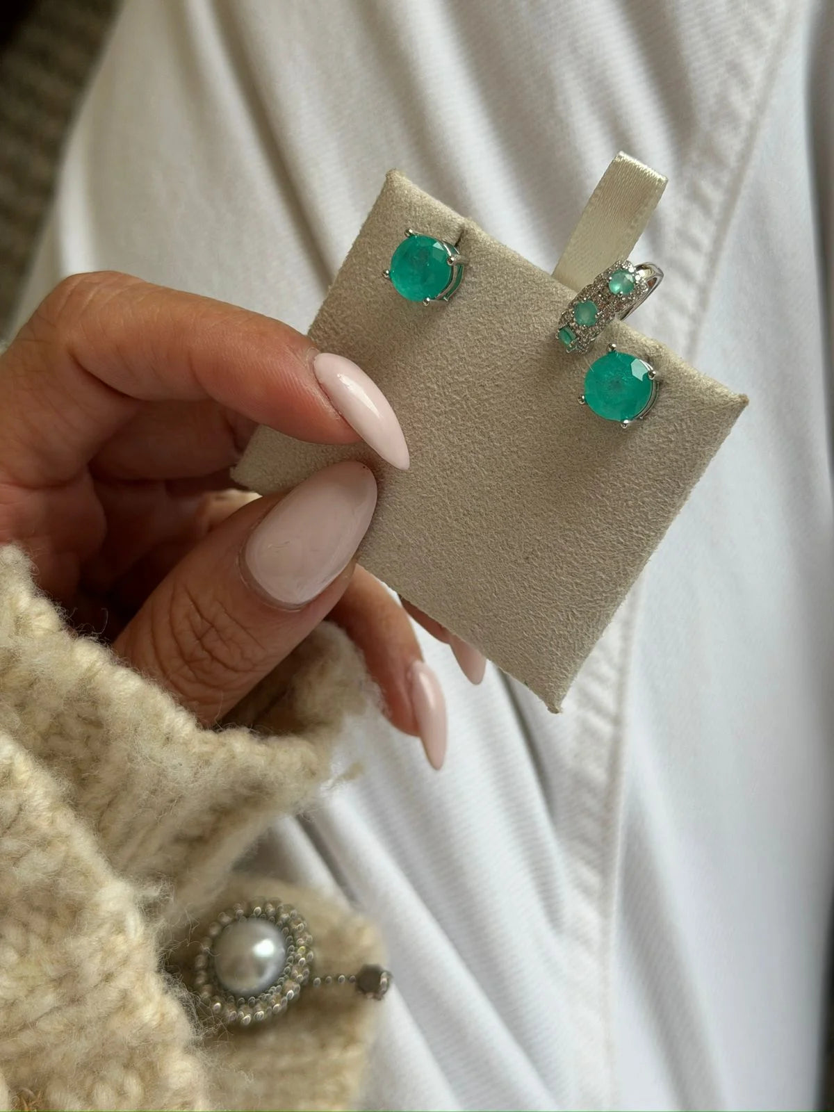 Emerald Fusion Solitaire Stud Earrings | White Rhodium Plated
